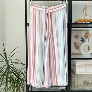 Cloth & Stone by Anthropologie Rita White Blue Pink Wide Leg High Rise Pants M